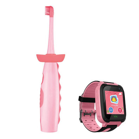 Vitammy Dino set, brosse à dents sonique pour enfants + Smart Kid, montre pour enfants, rose