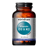 Viridian Vitamina D3 + K2 Vegana, vitamina D 1000 UI + vitamina K 45 µg, 90 cápsulas