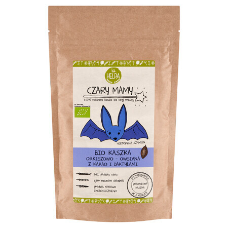 Helpa Czary Mama Gachas de avena y espelta ecológicas con cacao y dátiles, sin lácteos, sin azúcares añadidos, 200 g