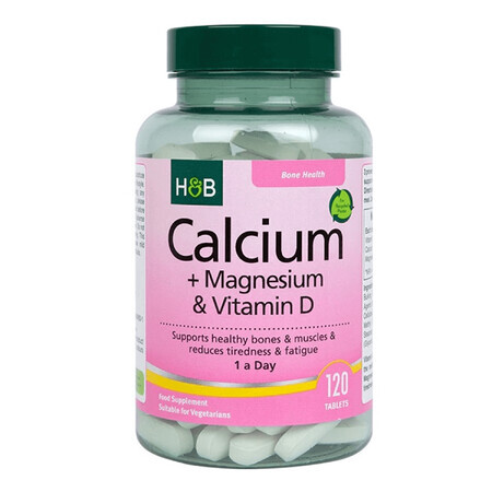 Holland & Barrett Calcium + Magnesium & Vitamin D, calcio + magnesio y vitamina D, 120 comprimidos vegetarianos