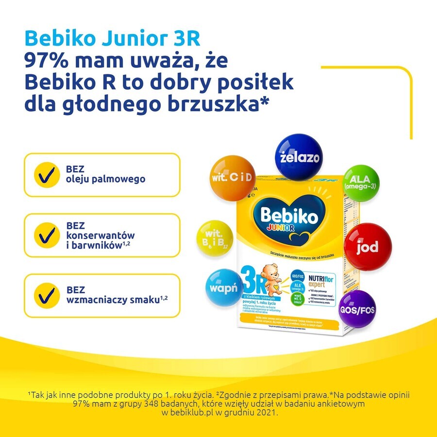 Bebiko Junior 3R Nutriflor Expert, formulă nutritivă pe bază de lapte cu terci de orez, peste 1 an, 600 g