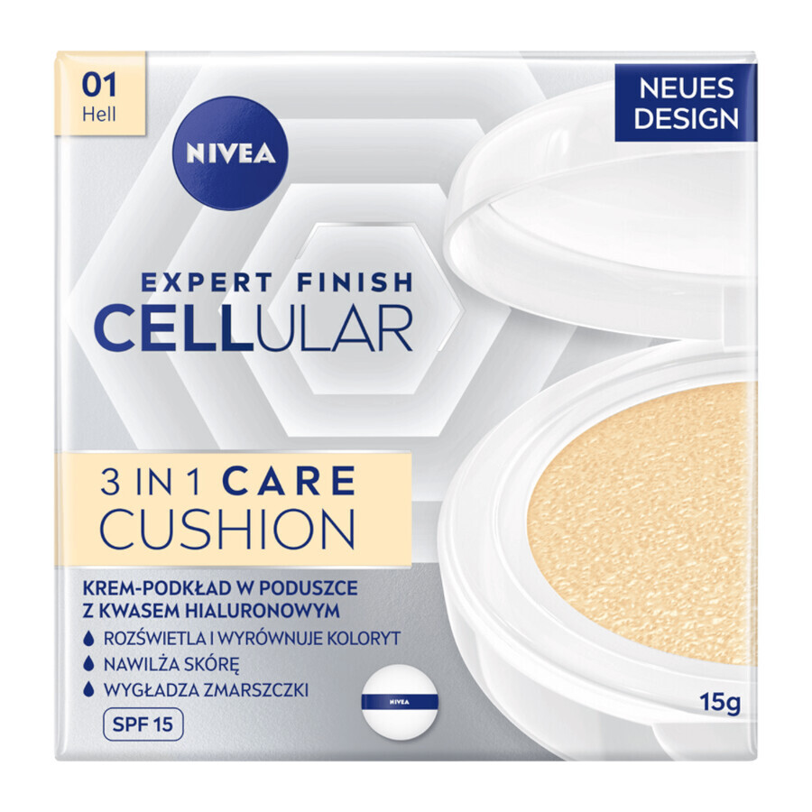 Nivea Cellular Expert Finish 3 en 1 Cuidado Cojín, crema-primer antiarrugas en un cojín, 01 light, SPF 15, 15 g