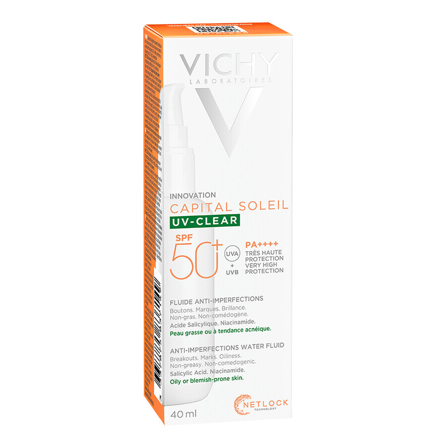 Vichy Capital Soleil UV-Clear, fluide contre les imperfections, SPF 50+, 40 ml