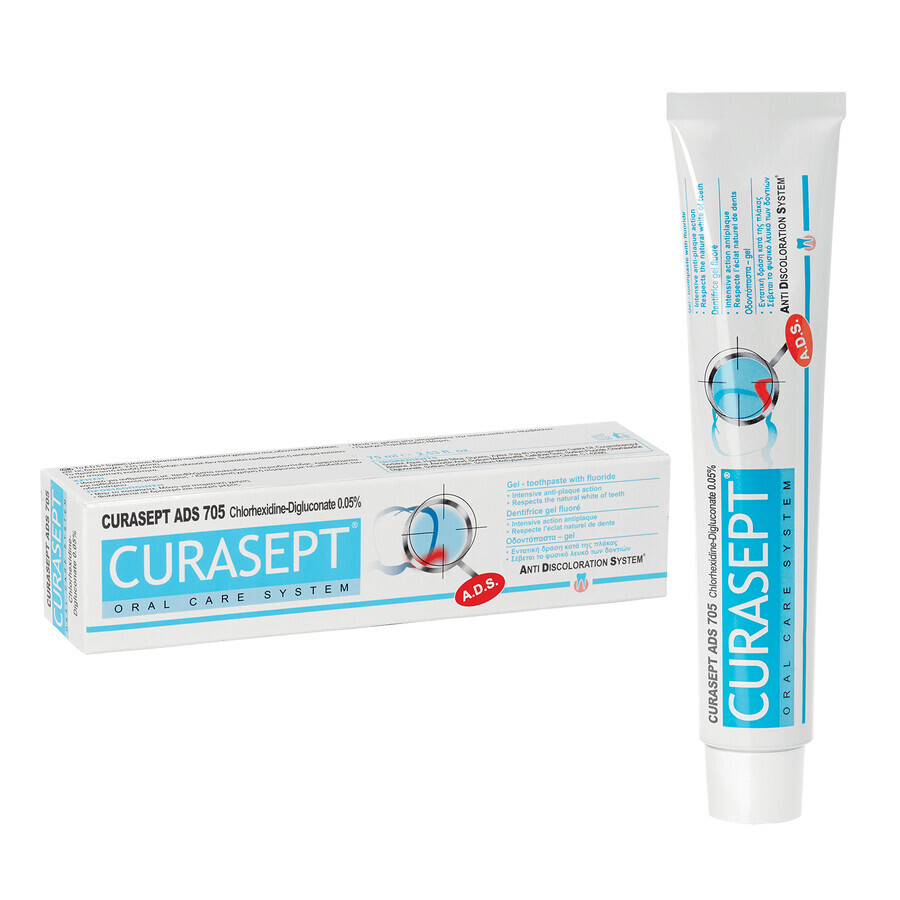 Curasept ADS 705, pasta de dientes en gel con clorhexidina 0,05%, 75 ml