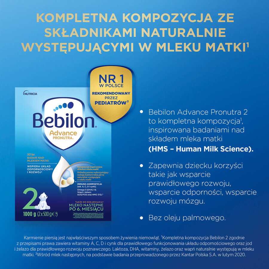 Bebilon Advance Pronutra 2, leche de continuación, más de 6 meses, 1000 g