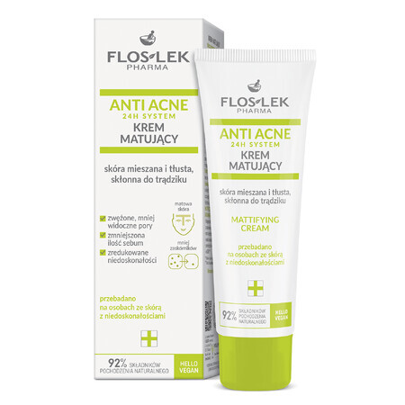 Flos-lek Anti Acne 24h System, crema matificante, pieles mixtas y grasas con tendencia acneica, 50 ml