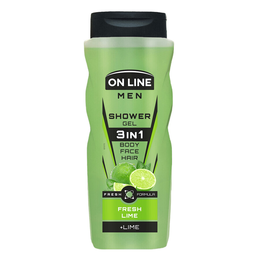 On Line Men, gel de ducha para hombre 3en1, Lima Fresca, 410 ml