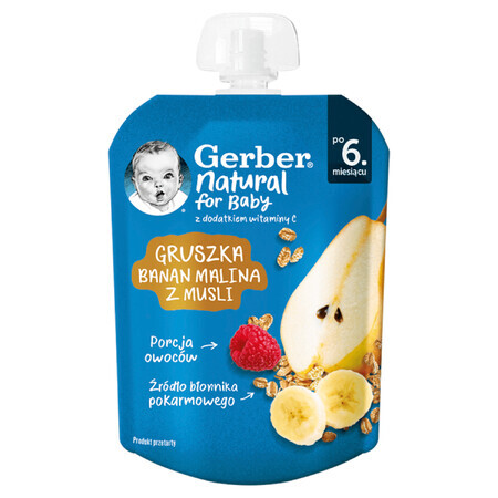 Gerber Toetje in een tube, peer, banaan, framboos met muesli, na 6 maanden, 80 g