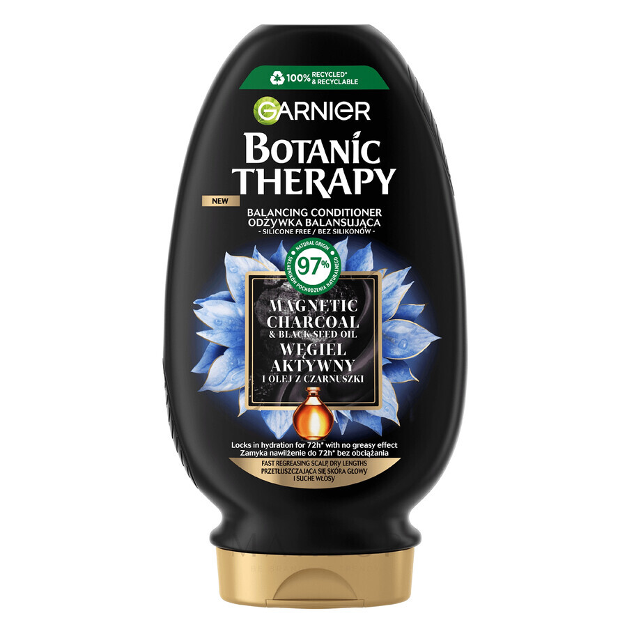 Garnier Botanic Therapy, acondicionador equilibrante para cabello seco y cuero cabelludo graso, carbón activado, 200 ml