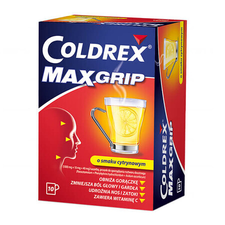 Coldrex MaxGrip 1000 mg + 10 mg + 40 mg, lemon flavor, 10 sachets