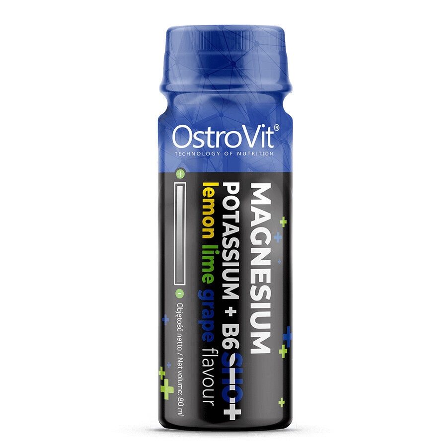 OstroVit Magnesium Potassium + B6 Shot, sabor lima-limón-uva, 80 ml