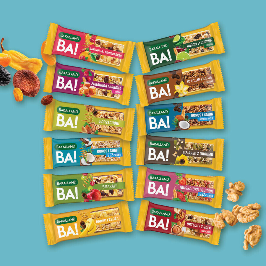 Bakaland BA! Cereal bar, 5 cereals and coconut with chia, no added sugar, 30 g