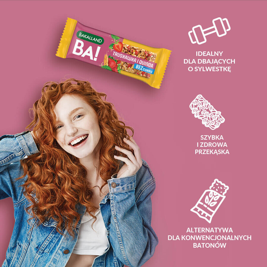 Bakaland BA! Cereal bar, strawberries and quinoa, no added sugar, 30 g