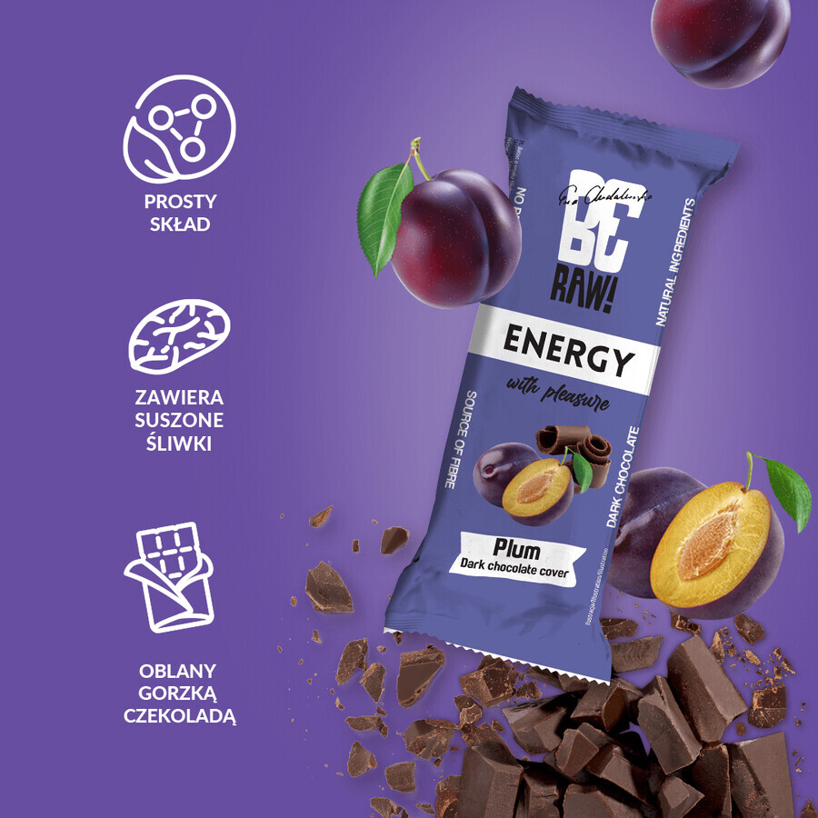 ¡BeRAW! Energy, barrita energética, ciruela, chocolate negro, 40 g