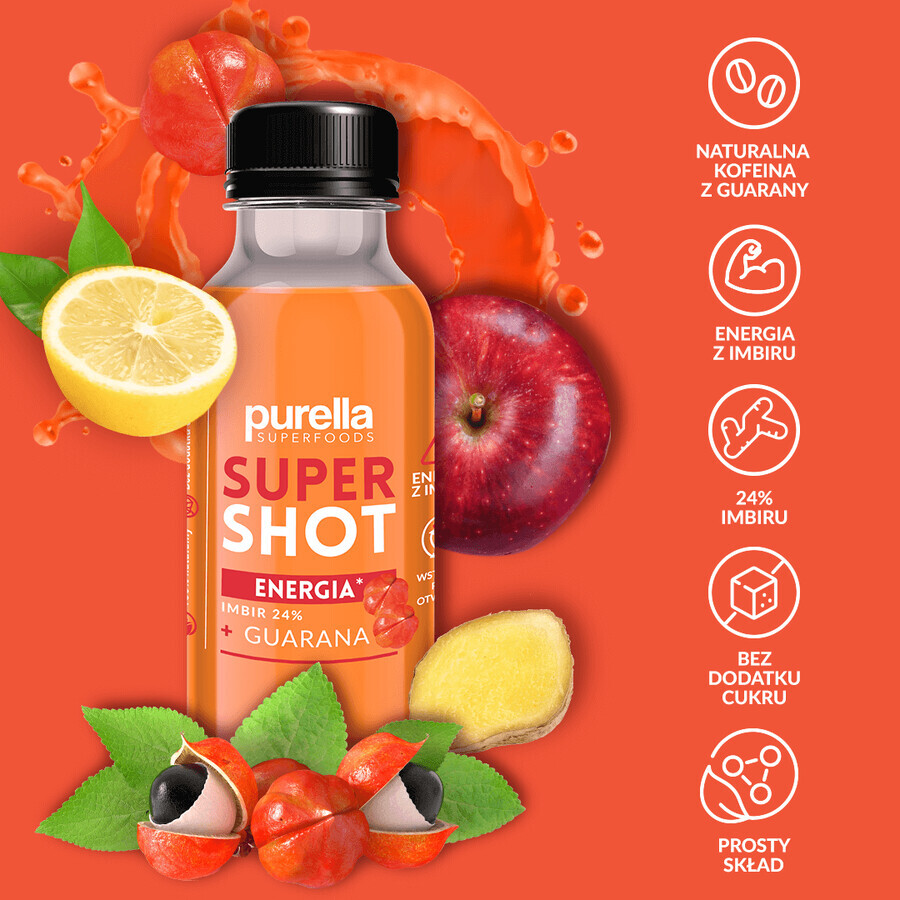 Purella Superfoods SuperShot Energy, bevanda solida, zenzero + guaranà, 100 ml