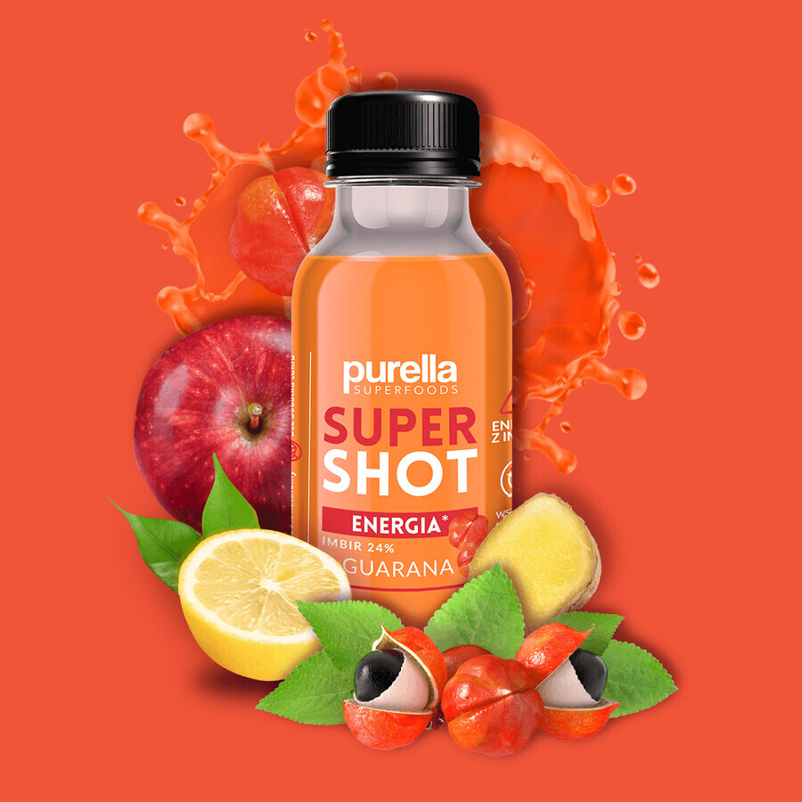 Purella Superfoods SuperShot Energy, bevanda solida, zenzero + guaranà, 100 ml