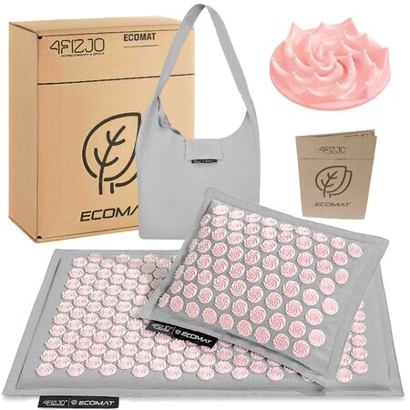 4Fizjo Ecomat, acupuncture mattress with buckwheat hulls and coconut, grey-pink