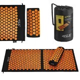 4Fizjo Tapis d'acupression, grand tapis d'acupression avec coussin, 110 cm x 42 cm, noir et orange