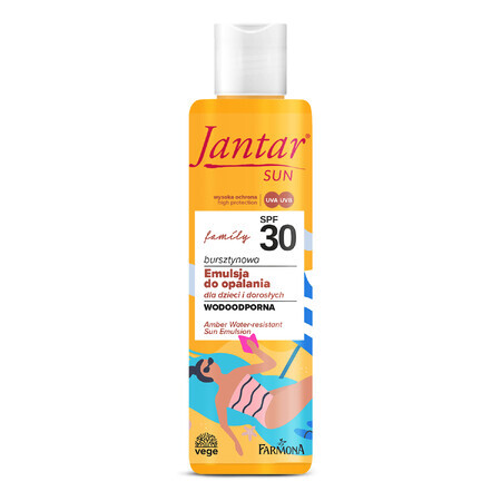 Farmona Jantar Sun, emulsión bronceadora ámbar para niños y adultos, resistente al agua, SPF 30, 200 ml