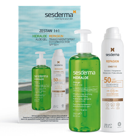 Set Sesderma Hidraloe, body gel, aloe vera, 250 ml + Repaskin, body sunscreen spray, SPF 50+, 200 ml