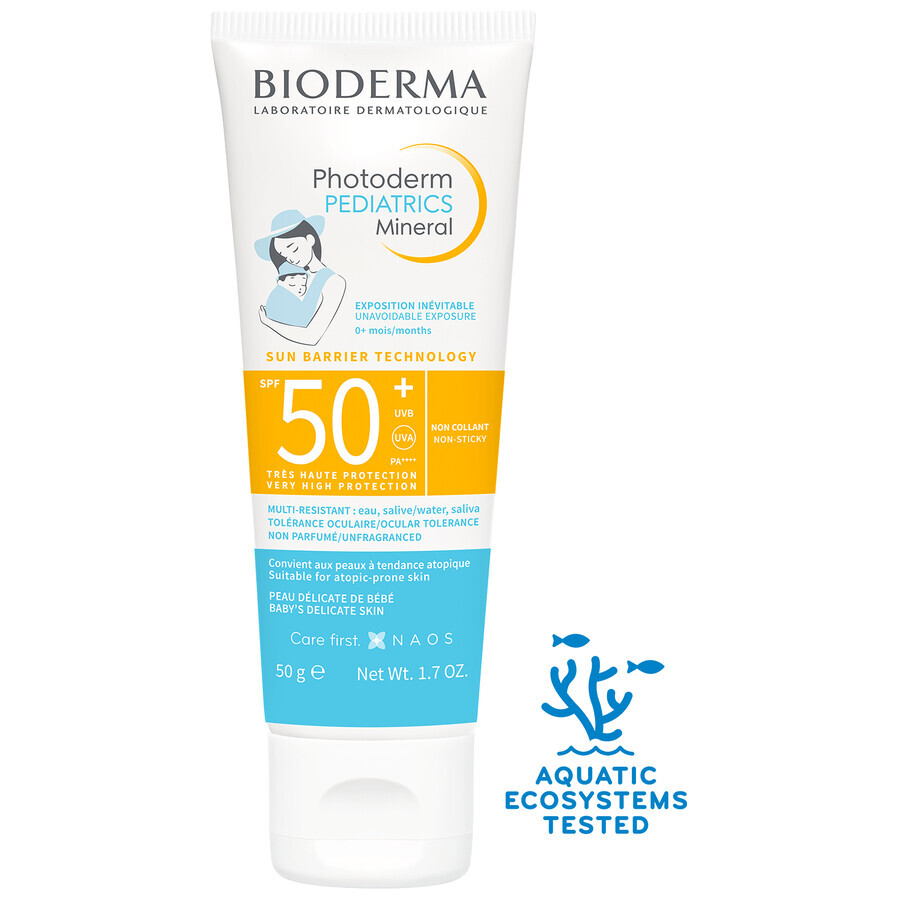 Bioderma Photoderm Pediatrics, Mineral fluid for children, for sensitive and allergic skin, SPF 50+, from birth, 50 g