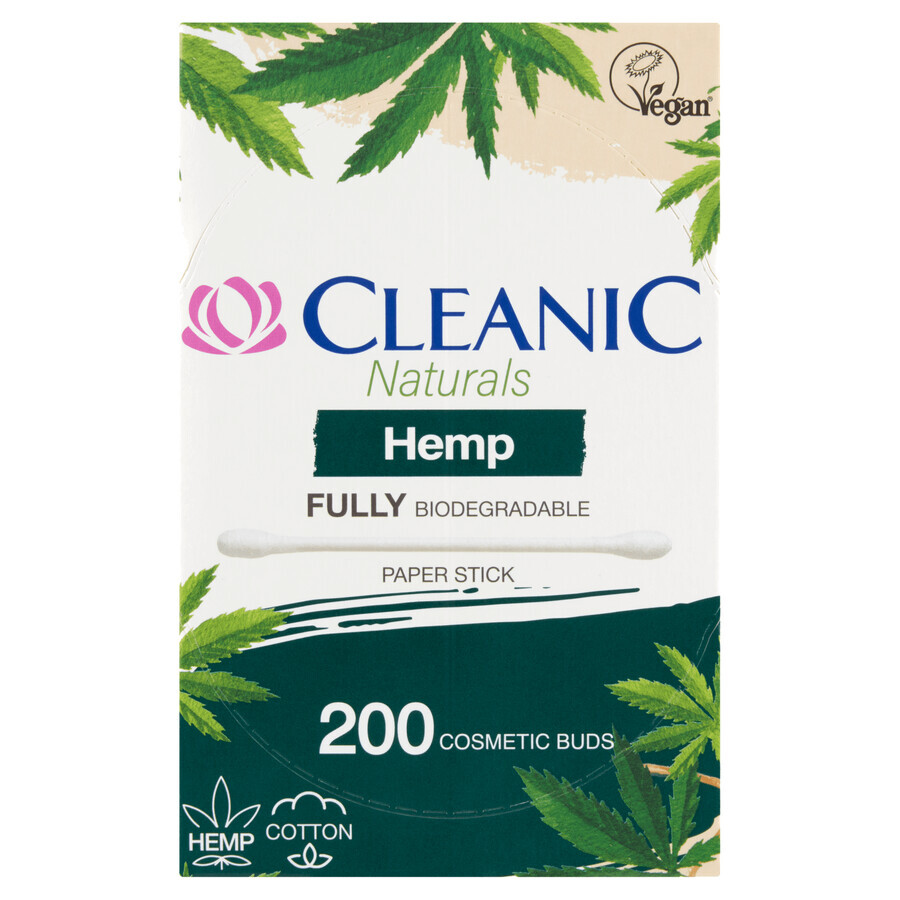 Cleanic Naturals Hemp, bastoncillos de algodón con aceite de cáñamo, 200 unidades