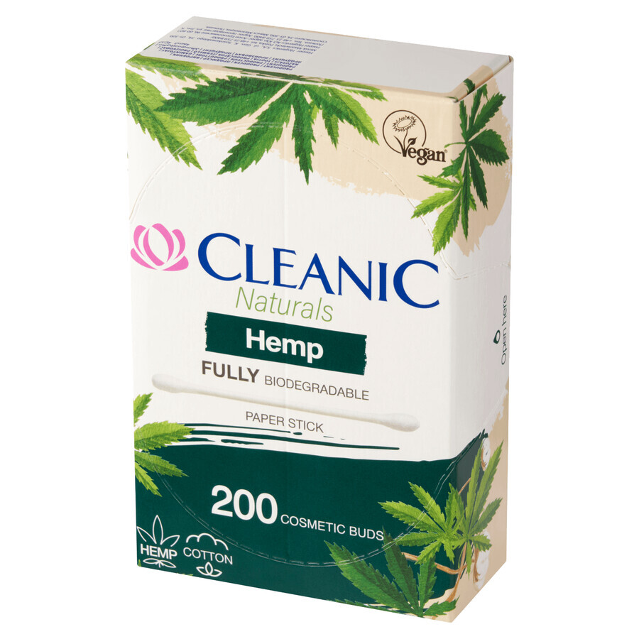 Cleanic Naturals Hemp, bastoncillos de algodón con aceite de cáñamo, 200 unidades