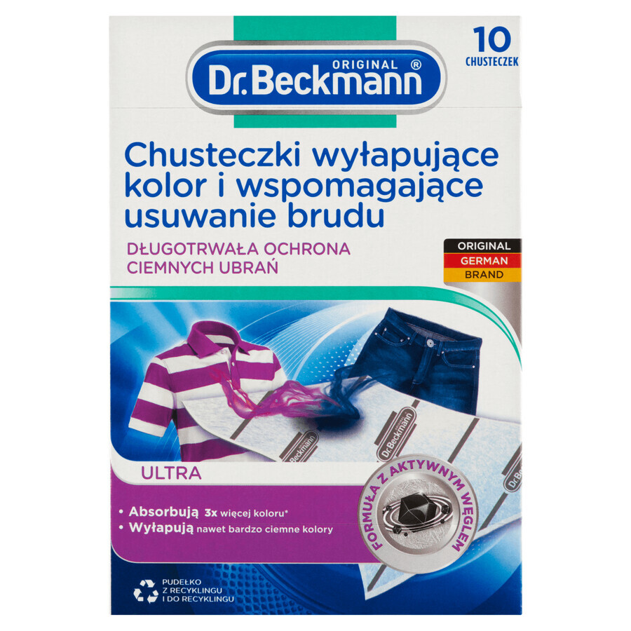 Beckmann, lingettes pour attraper les couleurs et enlever la saleté, pour les tissus foncés, Ultra, 10 pièces