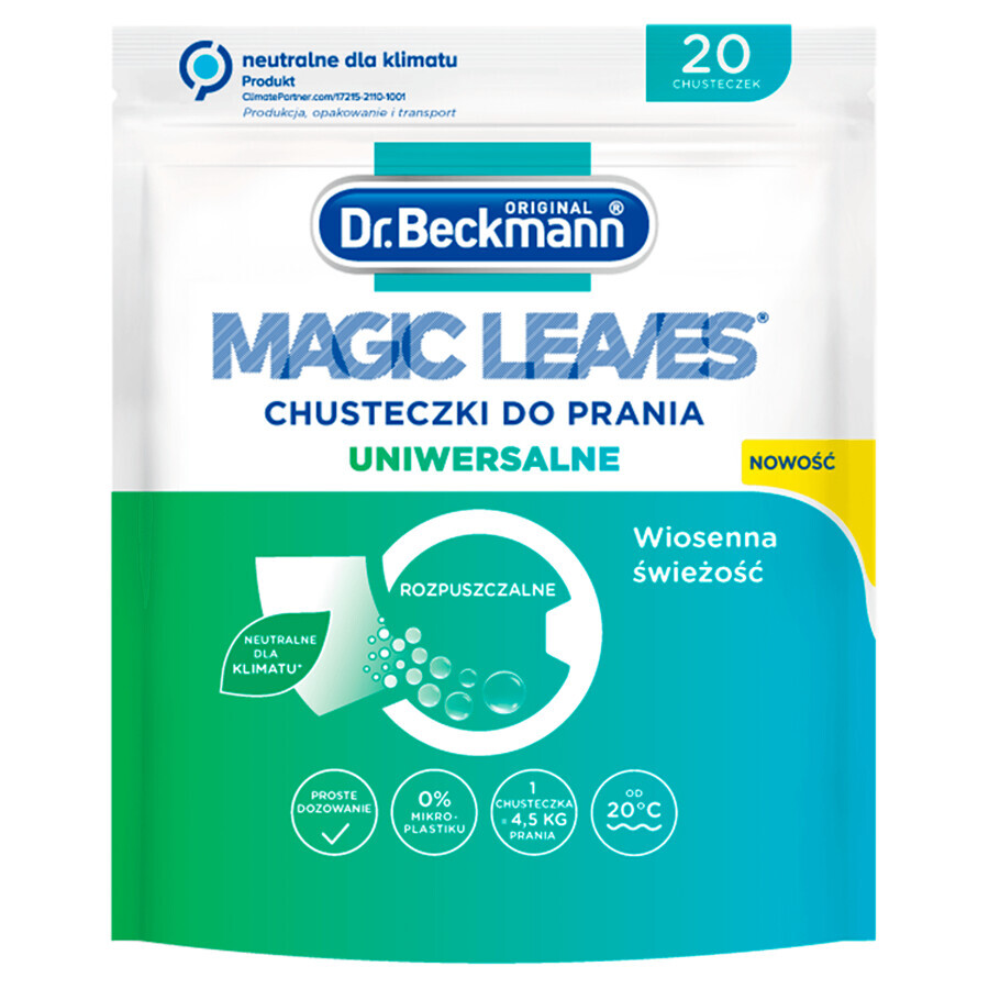 Dr. Beckmann Magic Leaves, lingettes lavantes, multi-usages, 20 pièces