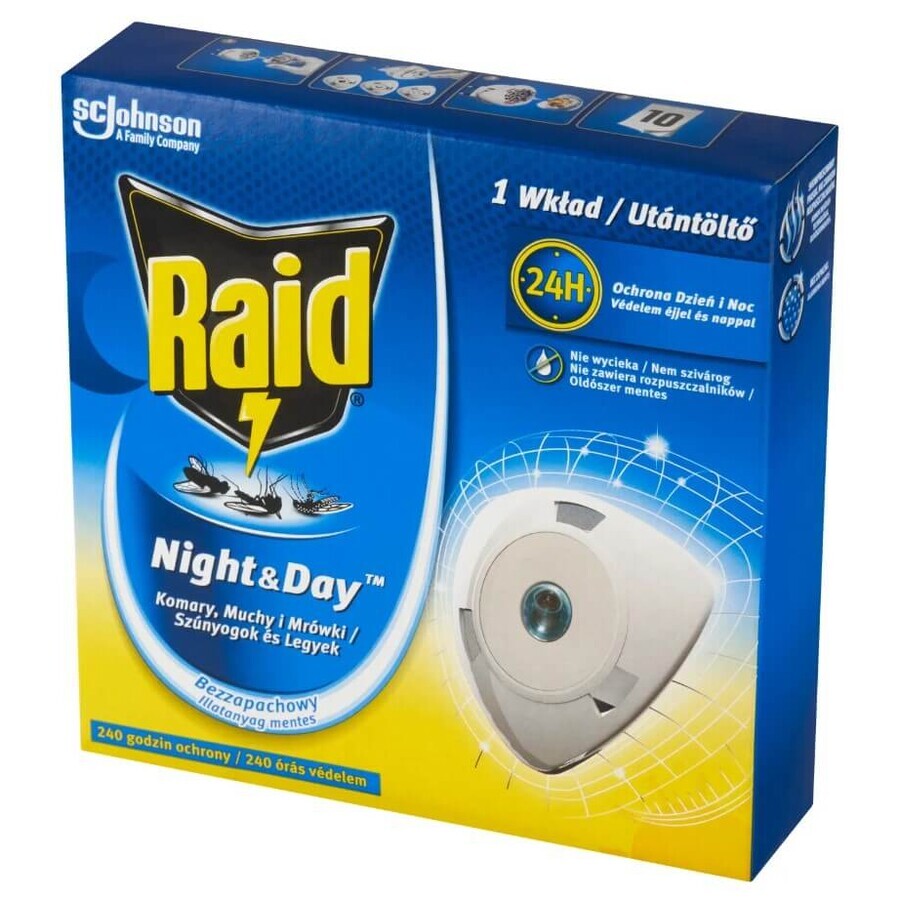 Raid Night & Day Mosquitos, Moscas y Hormigas, recambio para repelente de insectos, 1 unidad