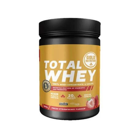 Pudra proteica cu aroma de capsuni Total Whey, 800 g, Gold Nutrition