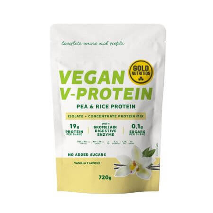 Proteína vegetal en polvo con sabor a vainilla V-Protein, 720 g, Gold Nutrition