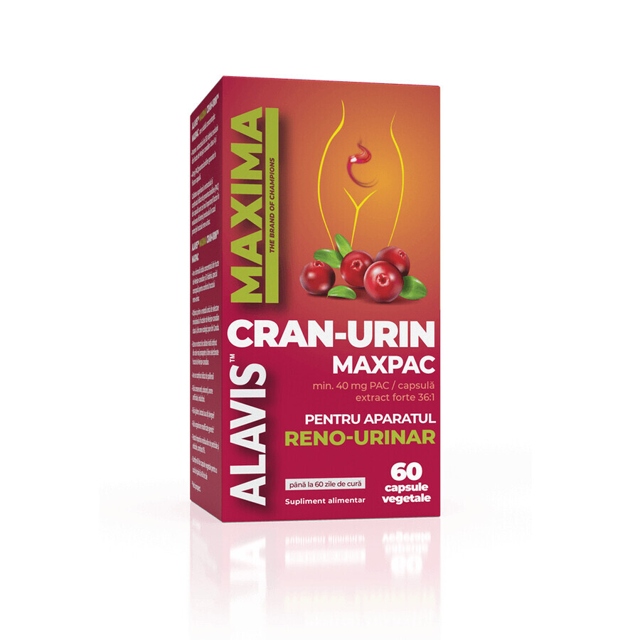 Suplemento para la protección, confort y normal funcionamiento del sistema renino-urinario Cran-Urin Maxpac, 60 cápsulas vegetales, Alavis Maxima