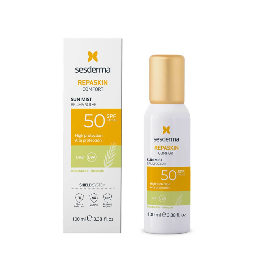 Bruma con protección solar SPF 50 y romero Comfort Repaskin, 100 ml, Sesderma