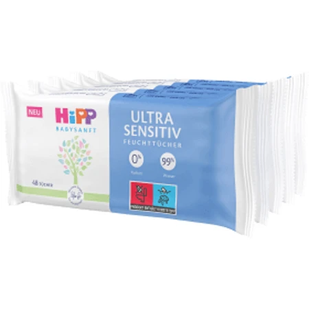 Lingettes humides ultra-sensibles, 5 paquets x 48 pièces, Hipp