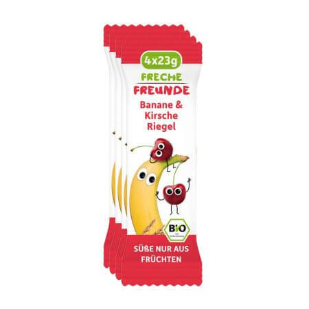 Bio cereal bar with bananas and cherries, +1 year, 4 x 23 g, Freche Freunde