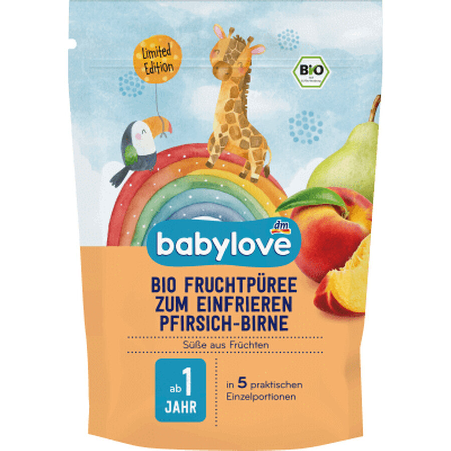 Babylove Puré de frutas con melocotones y peras 1 año +, 225 g