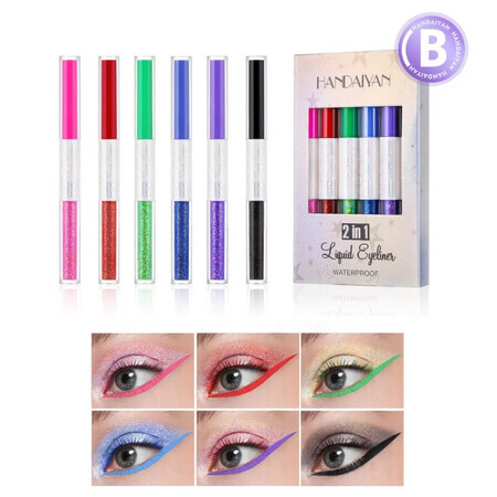 Set 6 Tusuri de ochi colorate, Handaiyan, Liquid Eyeliner, Waterproof, B