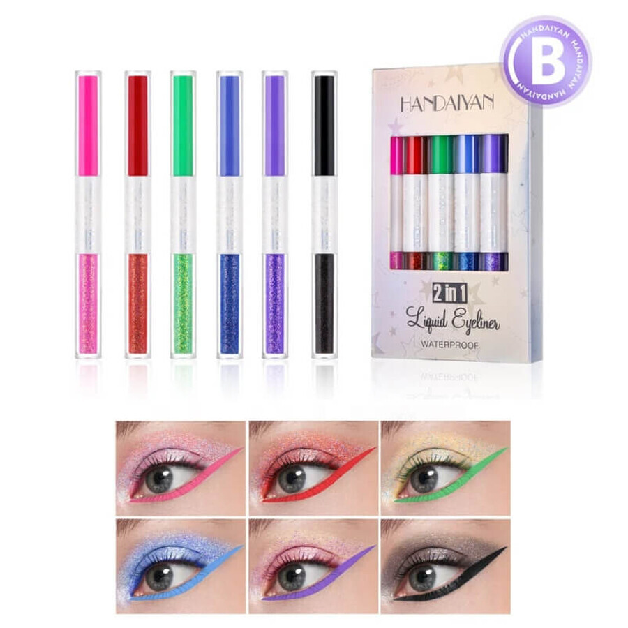 Set 6 Tusuri de ochi colorate, Handaiyan, Liquid Eyeliner, Waterproof, B