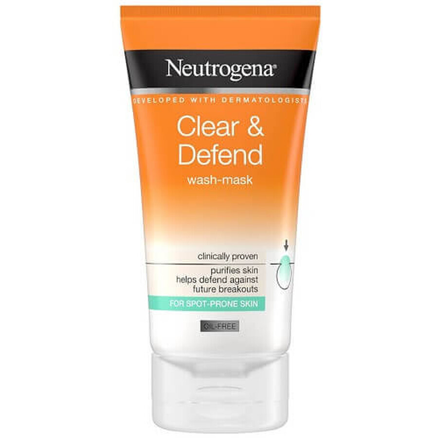 Loción limpiadora y mascarilla para pieles con imperfecciones, Neutrogena Clear &amp; Defend 2in1 Wash Mask, 150 ml