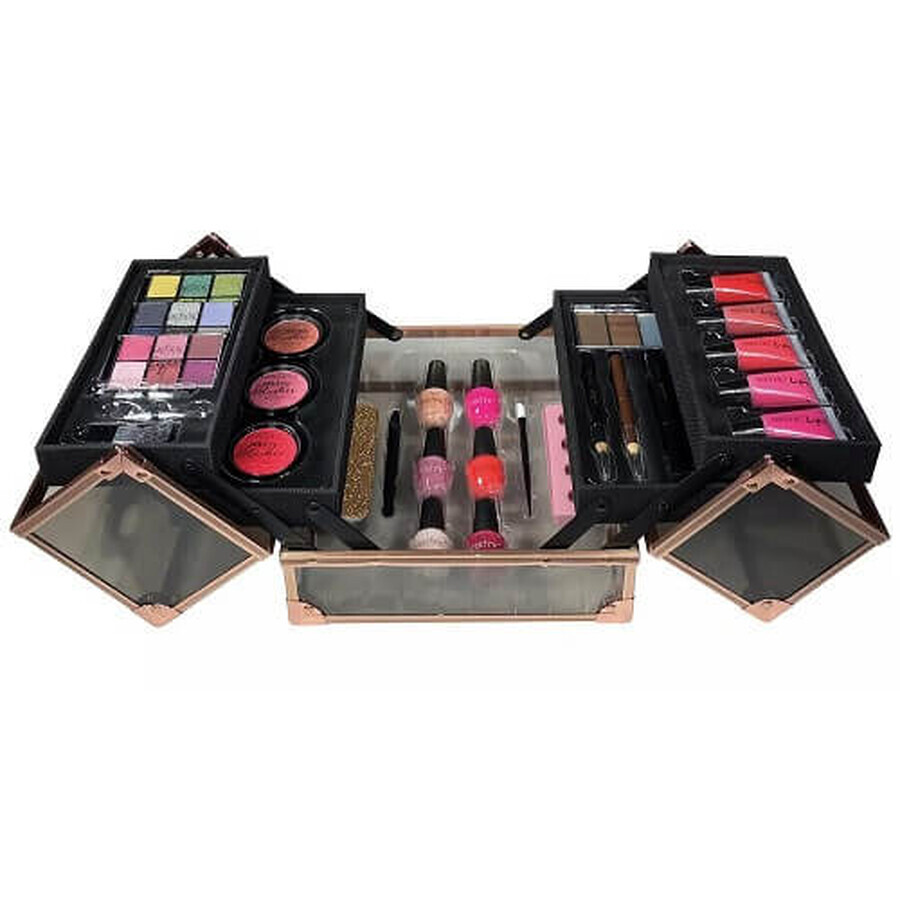 Trousse de maquillage avec cosmétiques, Technic, Beauty Case, noir et or rose