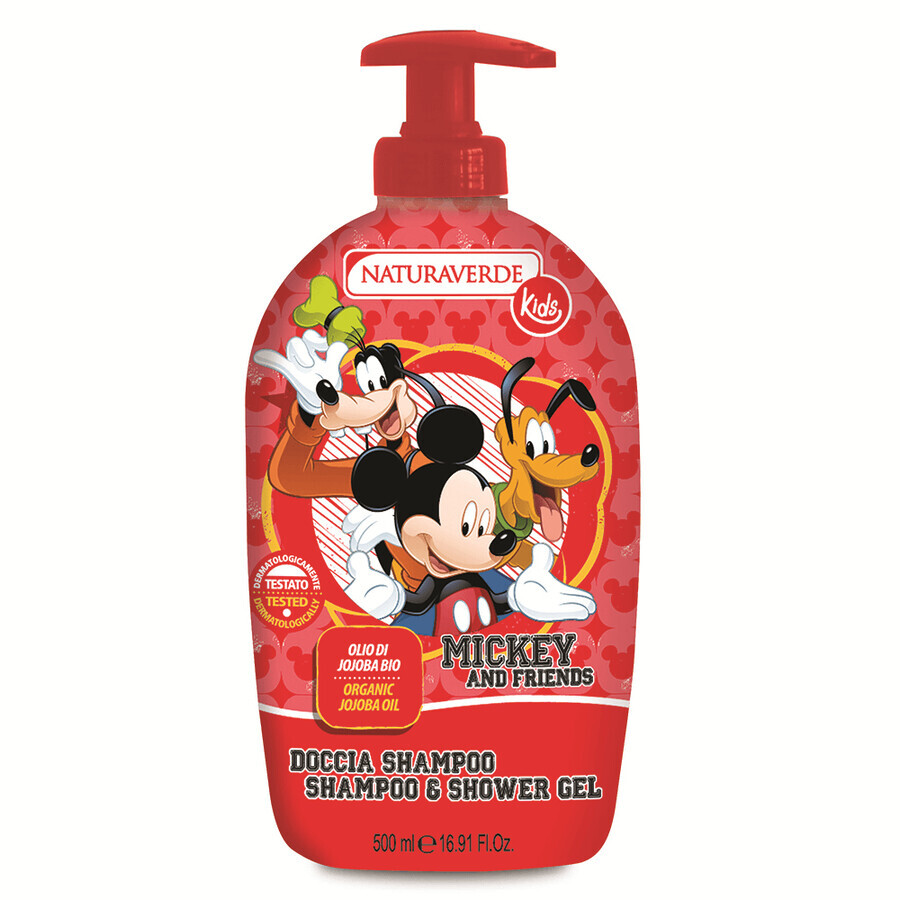 Champú y gel de ducha con aceite de jojoba Mickey, 500 ml, Naturaverde