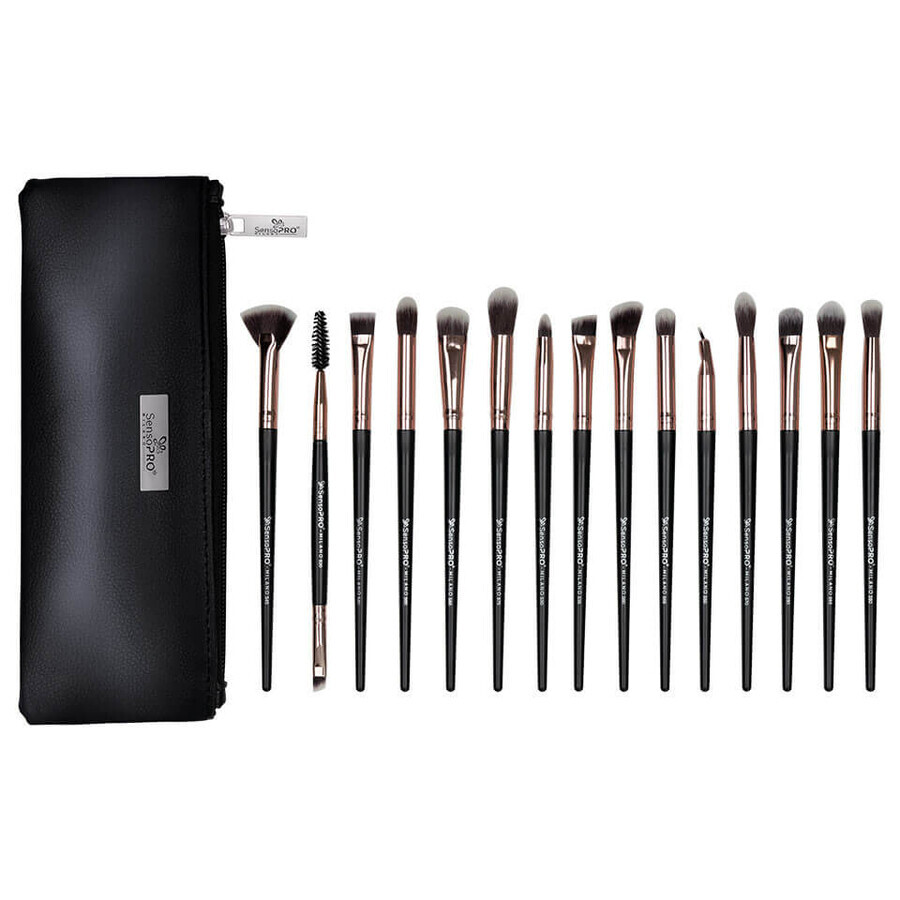 Set de 15 brochas de maquillaje Senso Pro Milano Negro Oro Rosa + Bolsa