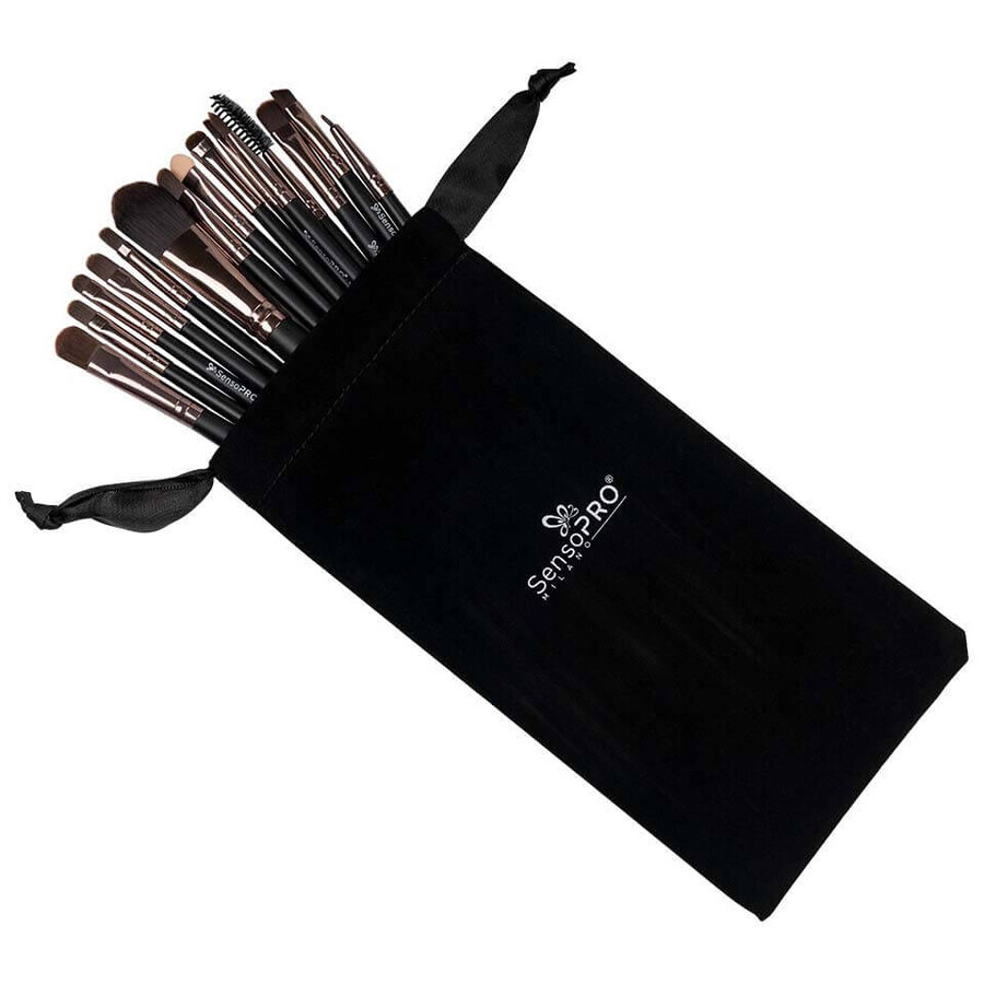 Set de 15 brochas de maquillaje SensoPro, negras, estuche incluido