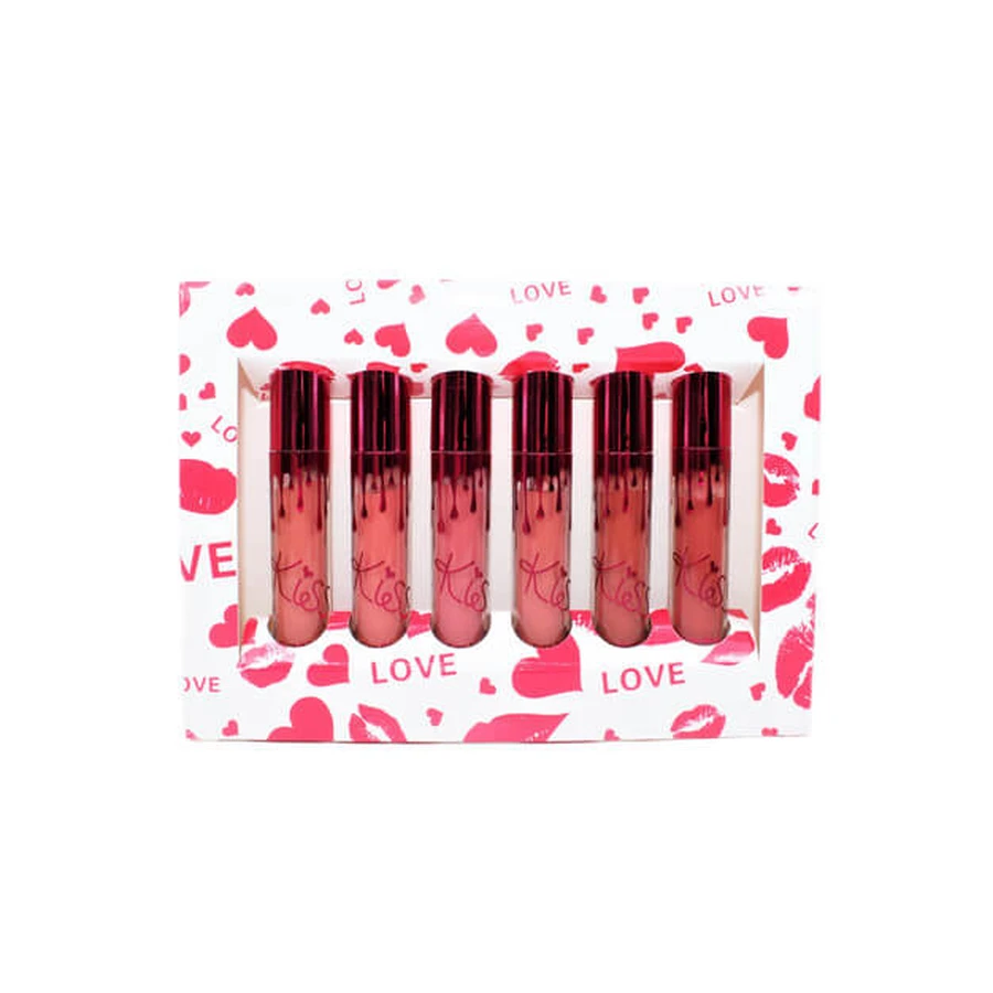 Set de 6 barras de labios, Kiss Beauty, Barra de labios líquida mate, B
