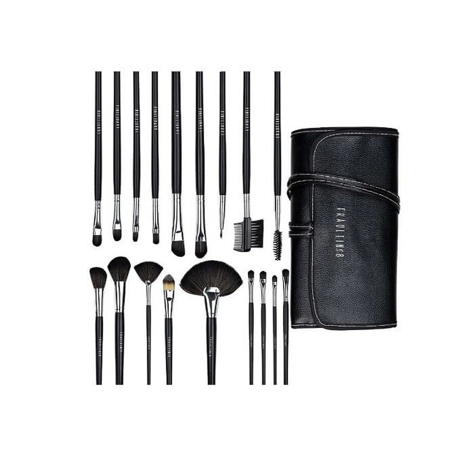 Set de 18 brochas de maquillaje, Fraulein38, Negro, Bolsa incluida