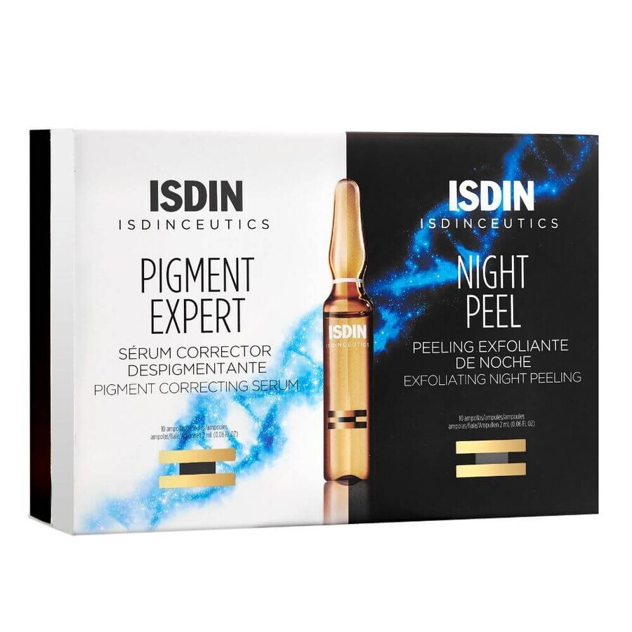 Isdin De-Pigmentatie Corrector Serum + Exfoliërende Nacht Peel, 10 + 10 flesjes, 