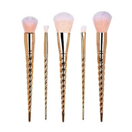 Set de 5 brochas de maquillaje, Maquillaje, Unicornio, Oro rosa