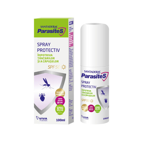 Spray anti-moustiques et tiques importé SPF 50, Santaderm Parasites, 100 ml, Viva Pharma