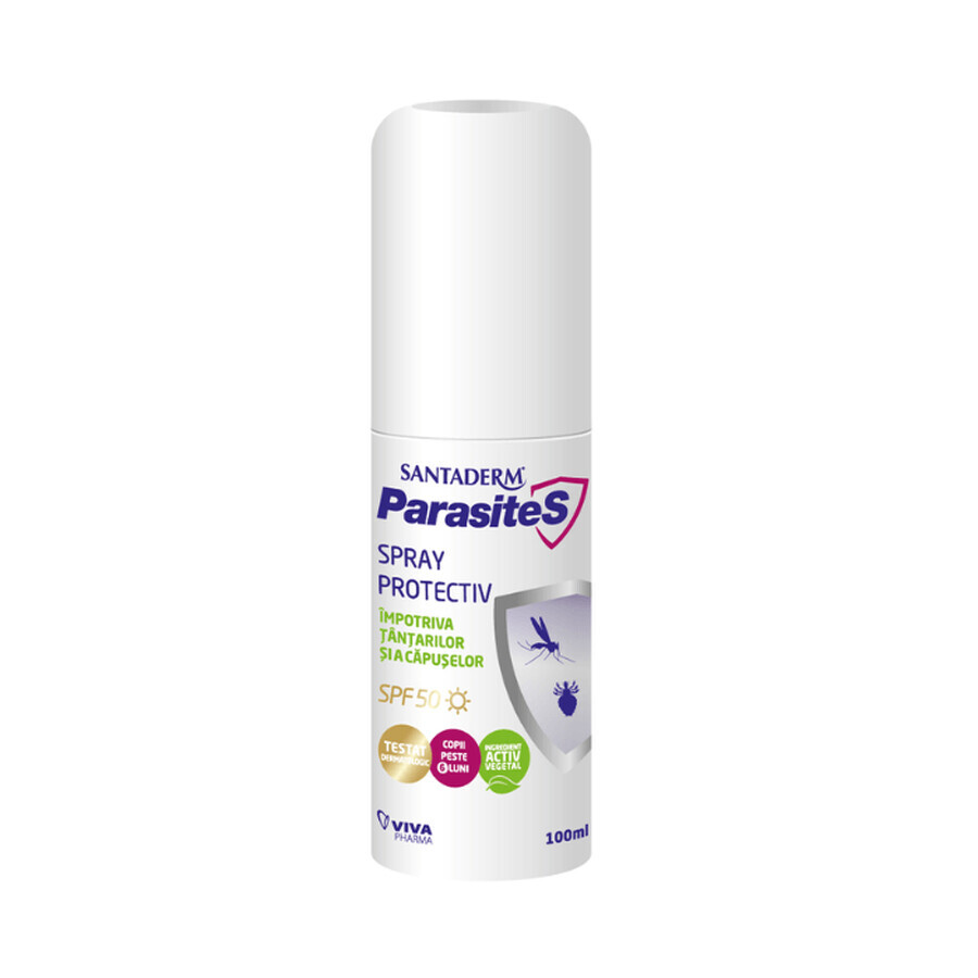 Spray repellente per zanzare e zecche importato SPF 50, Santaderm Parasites, 100 ml, Viva Pharma